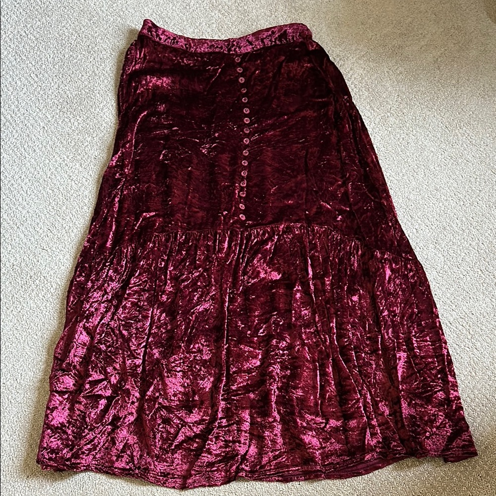 APRIL CORNELL Crushed Velvet Burgundy Maxi Skirt